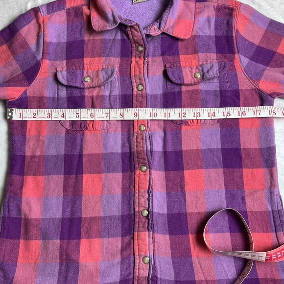 L.L. Beans girls pearl snap large 14/16 fleece lined flannel shirt Purple Pink - Picture 3 of 8
